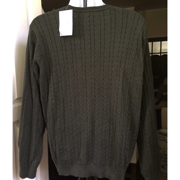Izod Men's Cable Knit Sweater L Olive Cotton - Picture 3 of 5